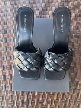 Marc Fisher Black Braided Leather Slide Mules